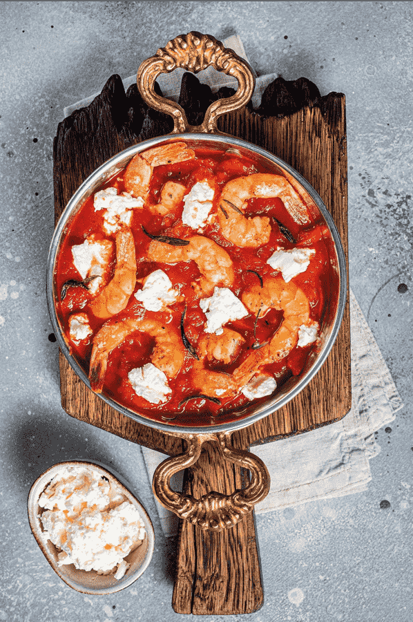Post image: Traditionelle, griechische, im Ofen gebackene Garnelen mit Feta & Tomaten